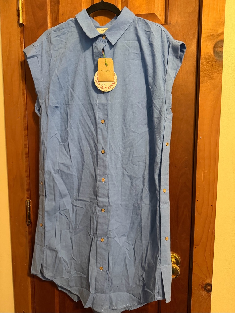 Umgee Light Blue Button-Front Womenโs Shirt Dress